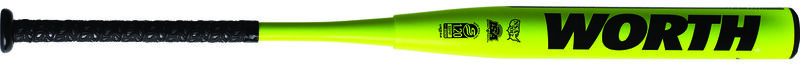 A yellow Mach XXL USSSA bat with a black Worth logo on the barrel - SKU: WM21MU image number null