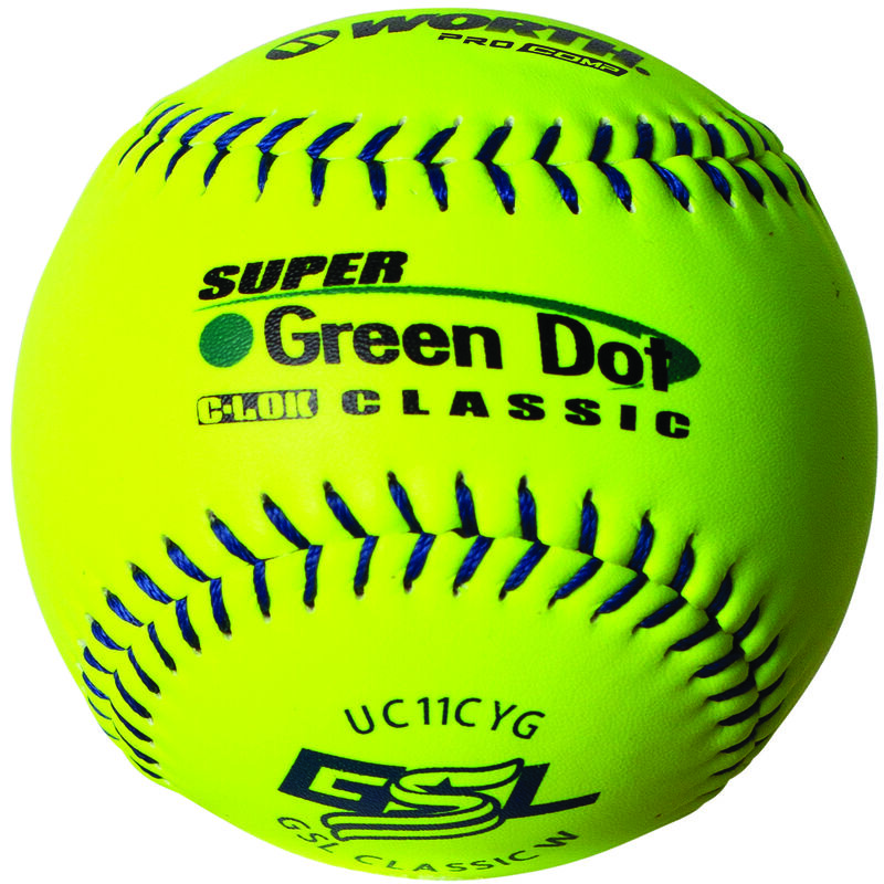 A Worth GSL 11 in Green Dot softball with green stitching - SKU: W00622755 image number null