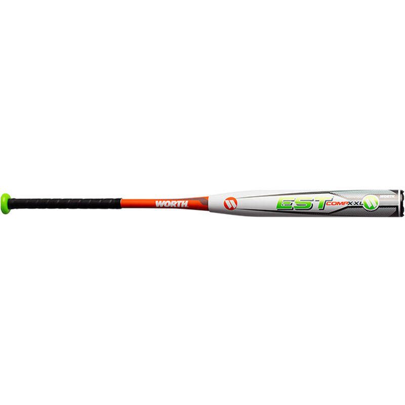 Front of a WEXXLU 2019 EST Comp XXL USSSA bat with a white barrel and black grip