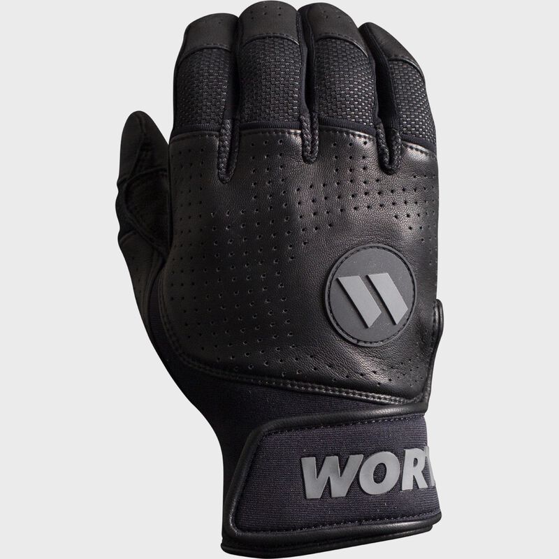 Back of a black Legit Pro slowtpitch batting glove