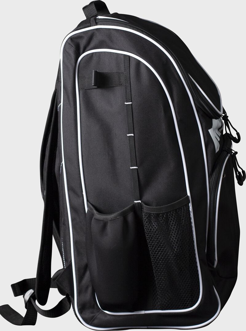 Side of a black Worth softball equipment backpack - SKU: WORBAG-BP-BLK loading=