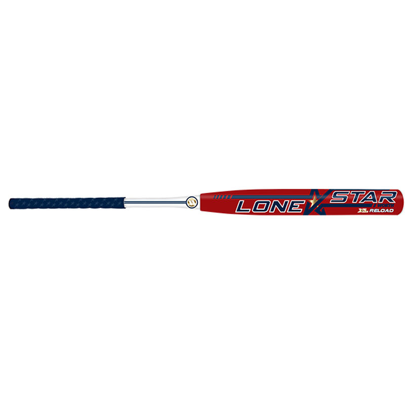 A WLNSTU 2019 Lonestar USSSA XL Reload bat with a red barrel and white/blue handle