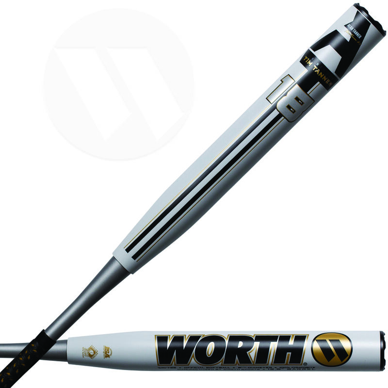 A white 2021 Alan Tanner Advanced Technology XL SSUSA bat with an 18 logo on the barrel - SKU: WAVTSS