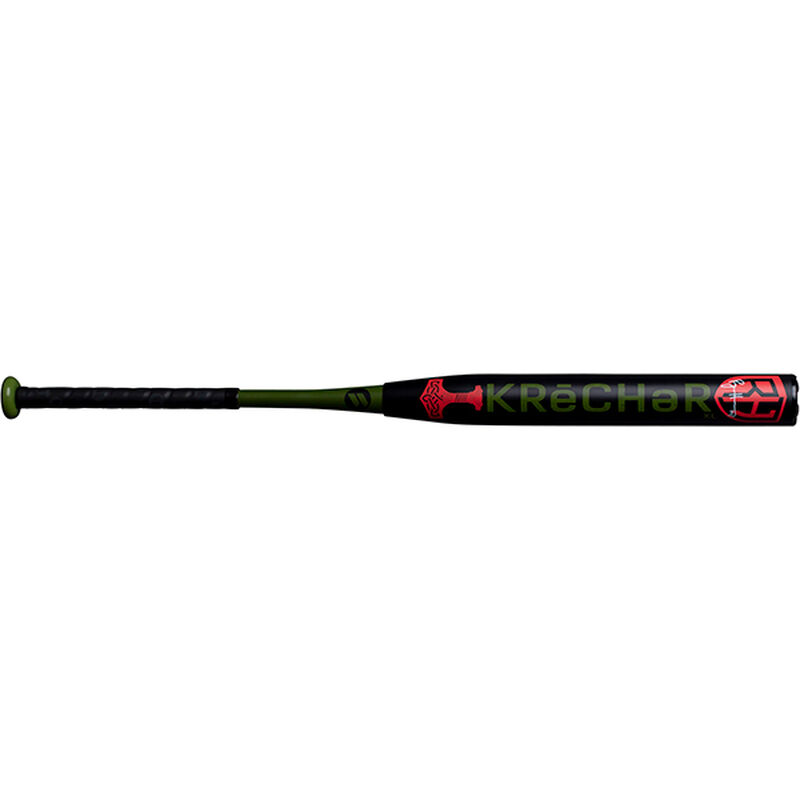 A WRH20U Ryan Harvey KReCHeR XL USSSA bat with orange and dark green decals on a black barrel
