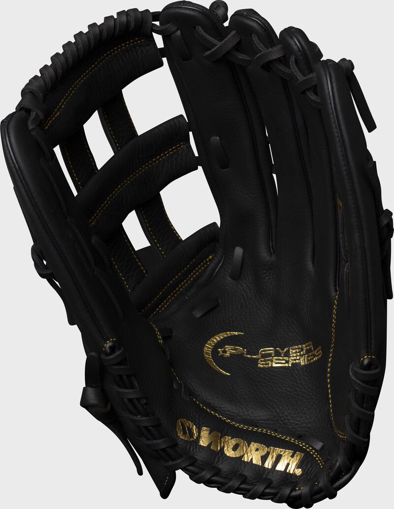 Black palm of a 15 in Worth Player Series softball glove - SKU: WPL150-PH loading=