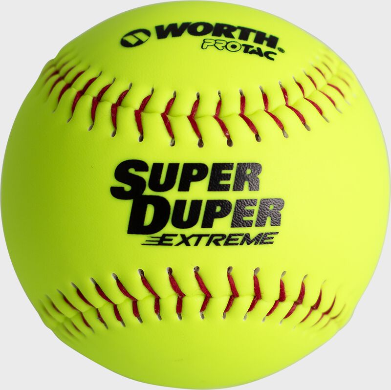 A Worth 12" Super Duper Extreme multi-layer softball with red stitching - SKU: MLSDR12S