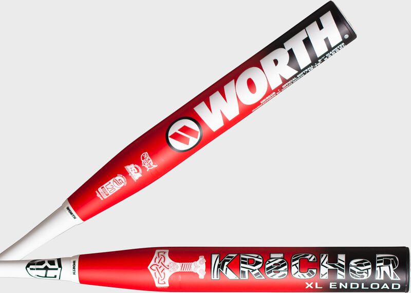 2 views of the barrel of a 2022 limited edition KReCHeR XL 12.75 in Barrel USSSA bat - SKU: WKRDUR loading=