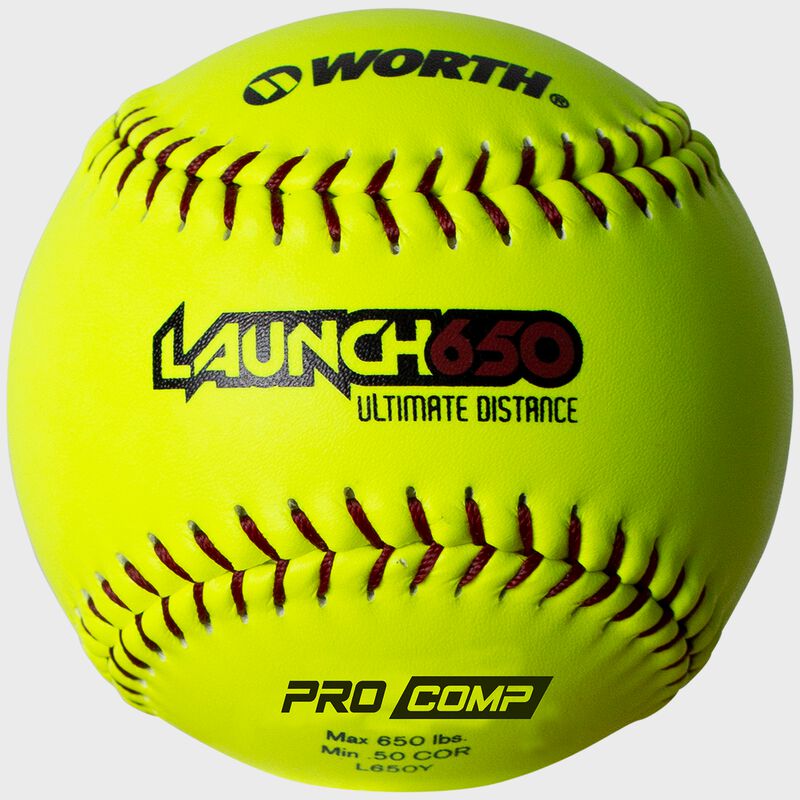 A Launch 650 ultimate distance softball with red stitching - SKU: W606159 loading=