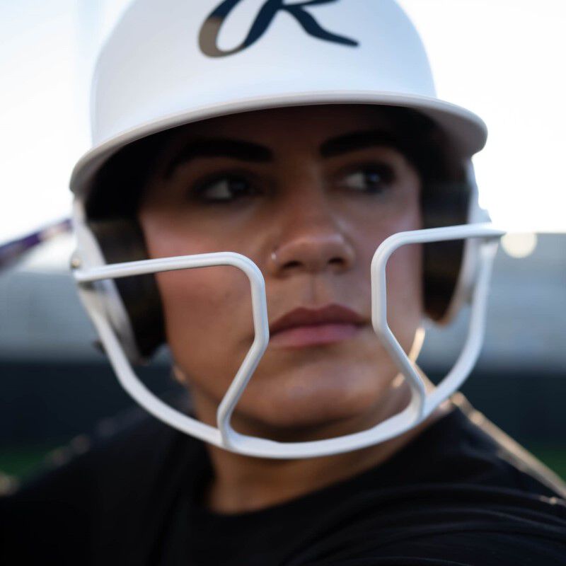 A picture of Jocelyn Alo wearing a white Mach Hi-Viz batting helmet - SKU: MCHVIZ