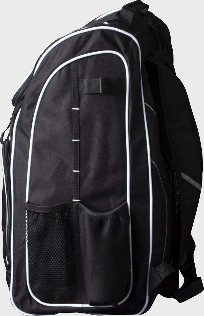 Side of a black Worth equipment backpack - SKU: WORBAG-BP-BLK