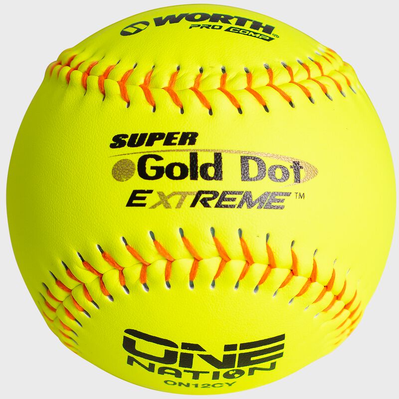 A Worth One Nation 12 in Gold Dot softball with red stitching - SKU: W00653517 loading=