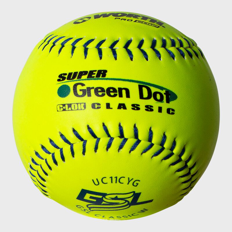 A Worth GSL 11 in Green Dot softball with green stitching - SKU: W00622755