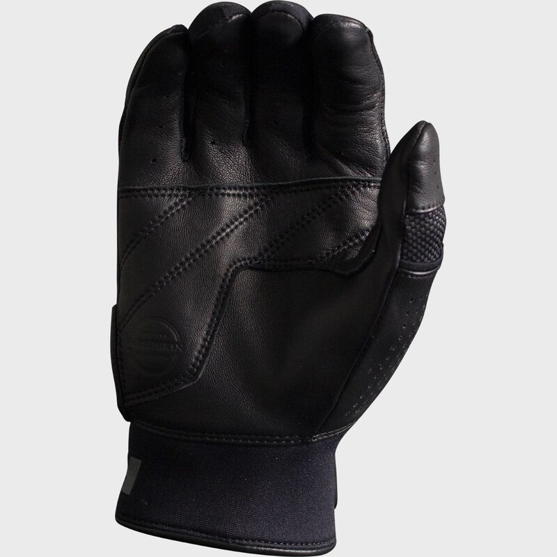 Black leather palm of a Legit Pro slowtpitch batting glove