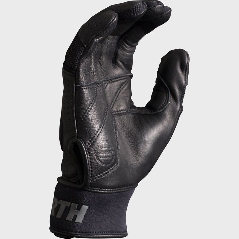 Side and palm of a black Legit Pro slowtpitch batting glove