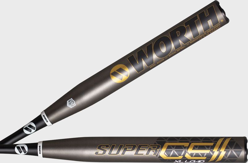 Two views of the barrel of a 2022 SuperCell Gold XL USA bat - SKU: WSG22A image number null