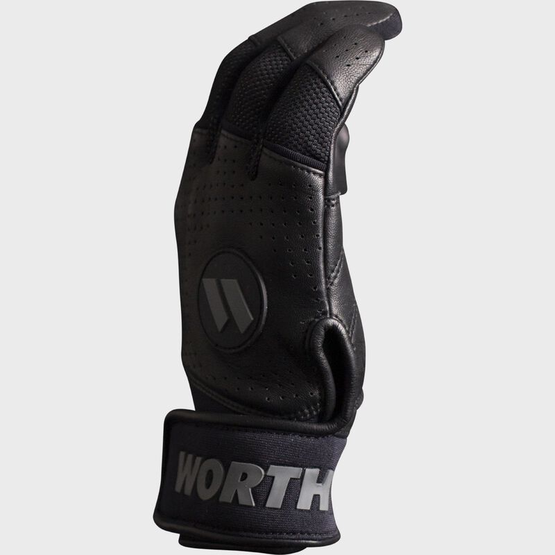 Pinky side of a black Legit Pro slowtpitch batting glove