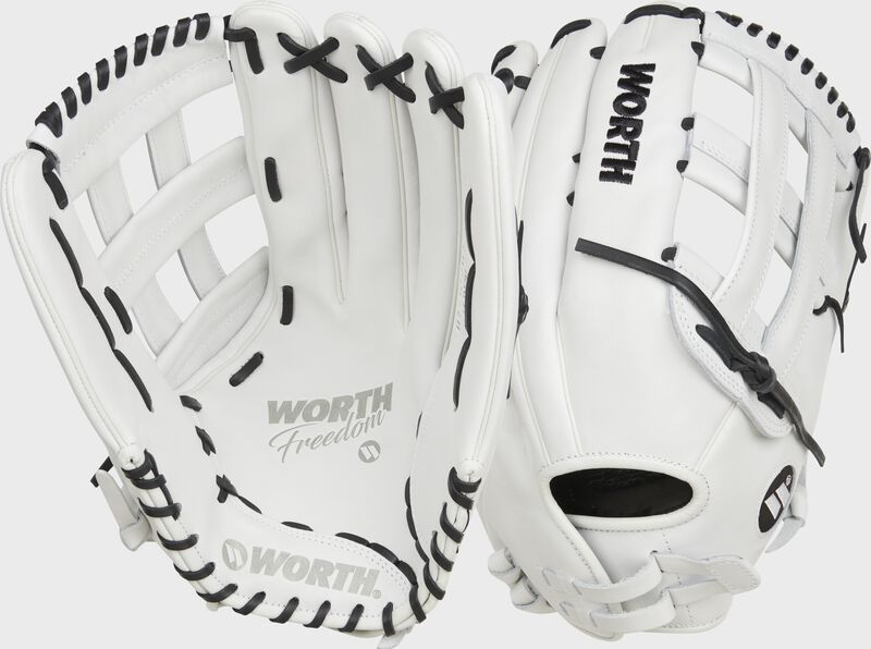 Freedom White/Black Slowpitch Softball Glove, Multiple Sizes loading=